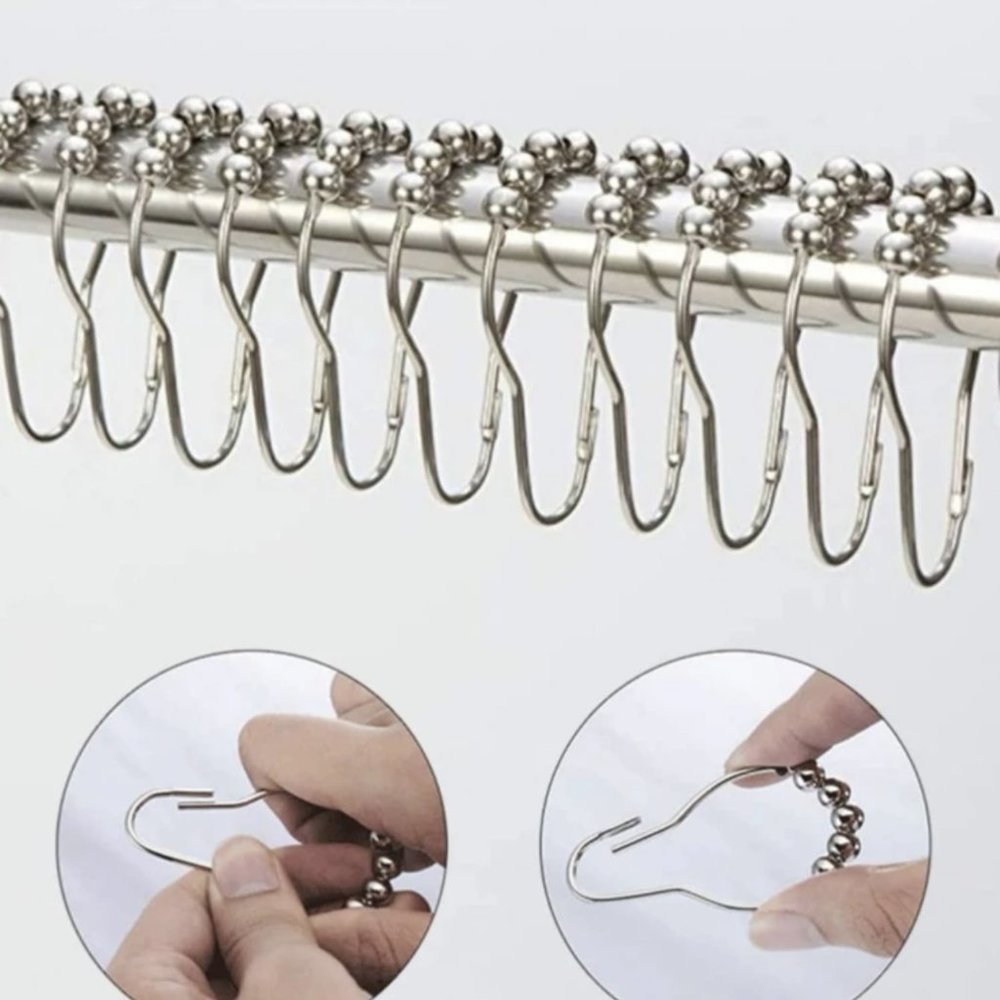 12 Pc. Shower Curtain Rings Hooks Rustproof Stainless Steel NEW